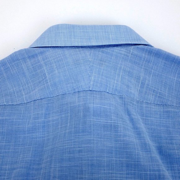 SuitSupply Blue Houndstooth Egyptian Cotton Button Up Dress Shirt Size 15 3/4 L - Picture 12 of 14